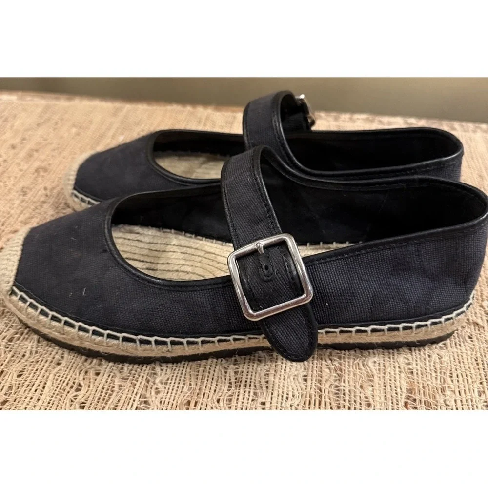 COACH‎ Courtney Mary Jane Black Espadrille Flats 8.5 In Signature Canvas